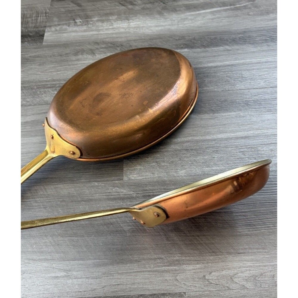 Vintage Copral Portugal Copper Pan Set Oval Gratin & Round Skillet Brass - Picture 5 of 7